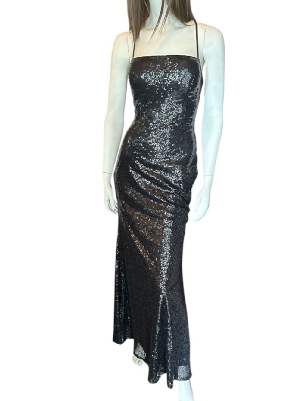 Monvelli Sequin Halter Open Back Slip Dress Black Size 2 NWT